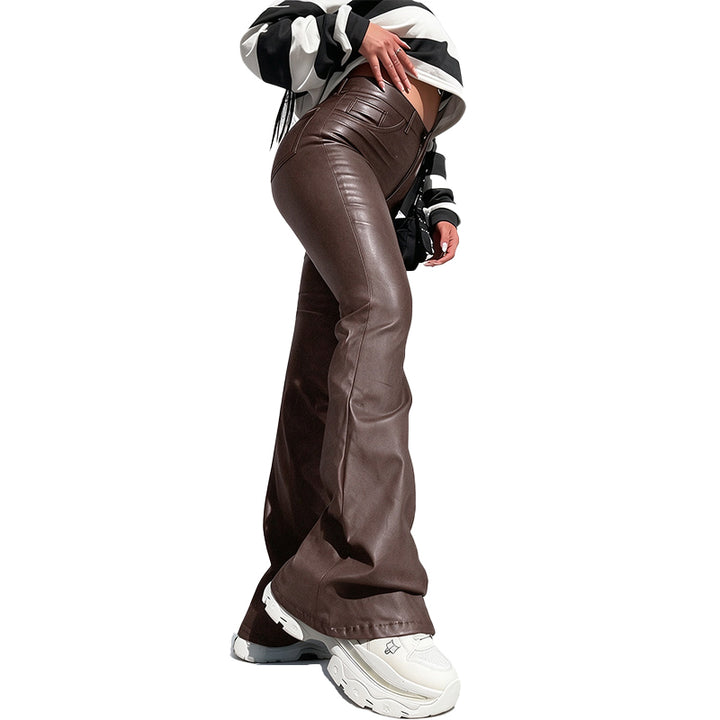 High-Waisted PU Flare Pants