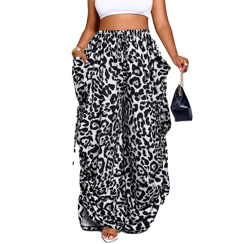 Leopard Print High-Waisted Wide-Leg Pants