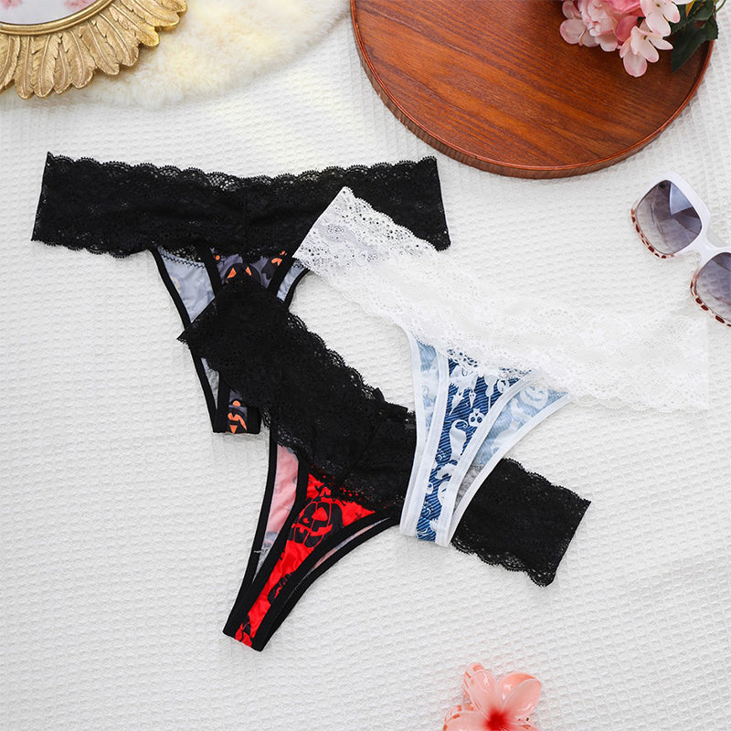 Halloween Lace Trim Thong Panties