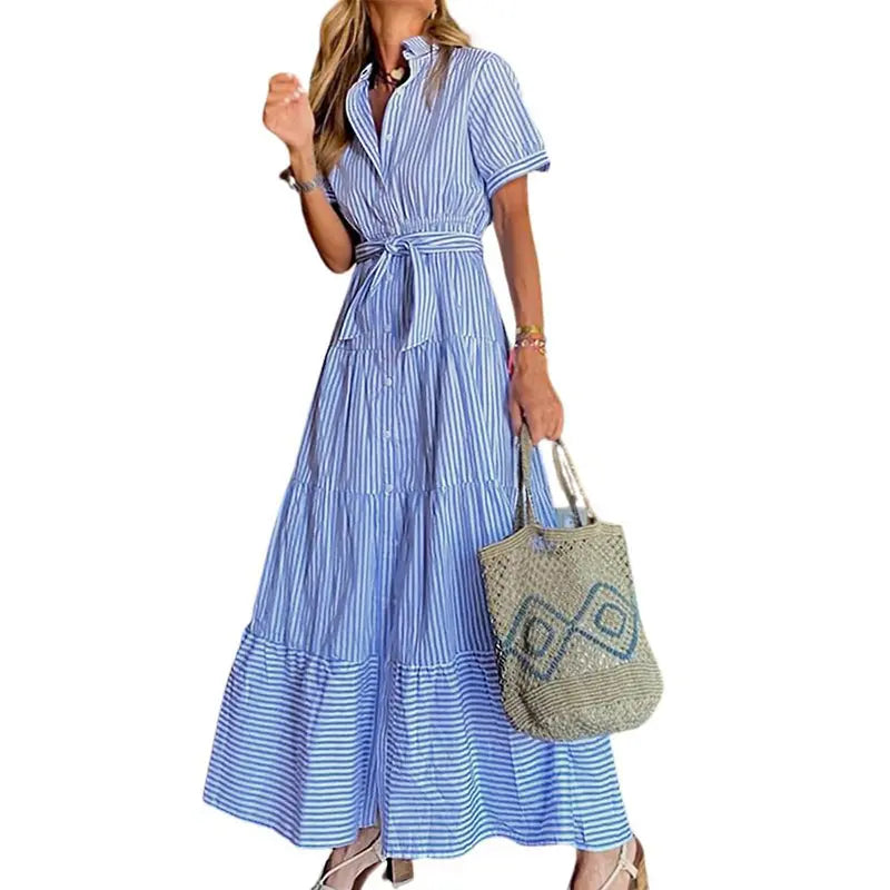 Striped Tie Waist Maxi Dress