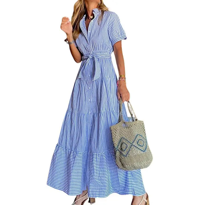 Striped Tie Waist Maxi Dress