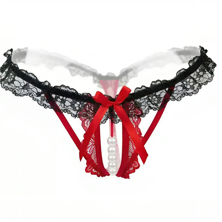 Lace Bow Pearl Detail Thong