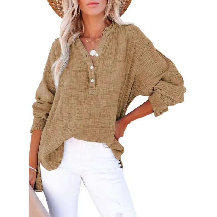 Textured Casual V Neck Top