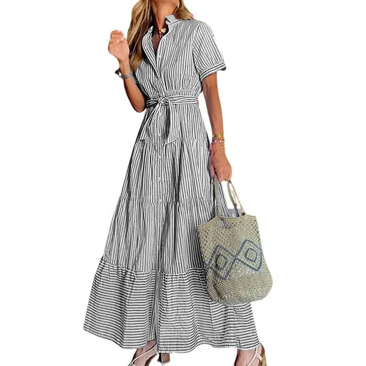 Striped Tie Waist Maxi Dress
