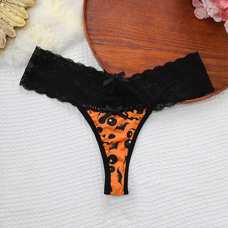 Halloween Lace Trim Thong Panties