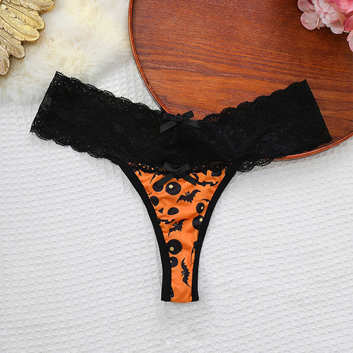 Halloween Lace Trim Thong Panties