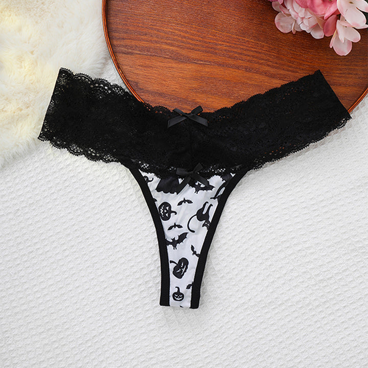 Halloween Lace Trim Thong Panties