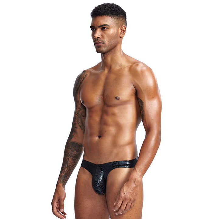Men's faux leather crocodile-patterned briefs