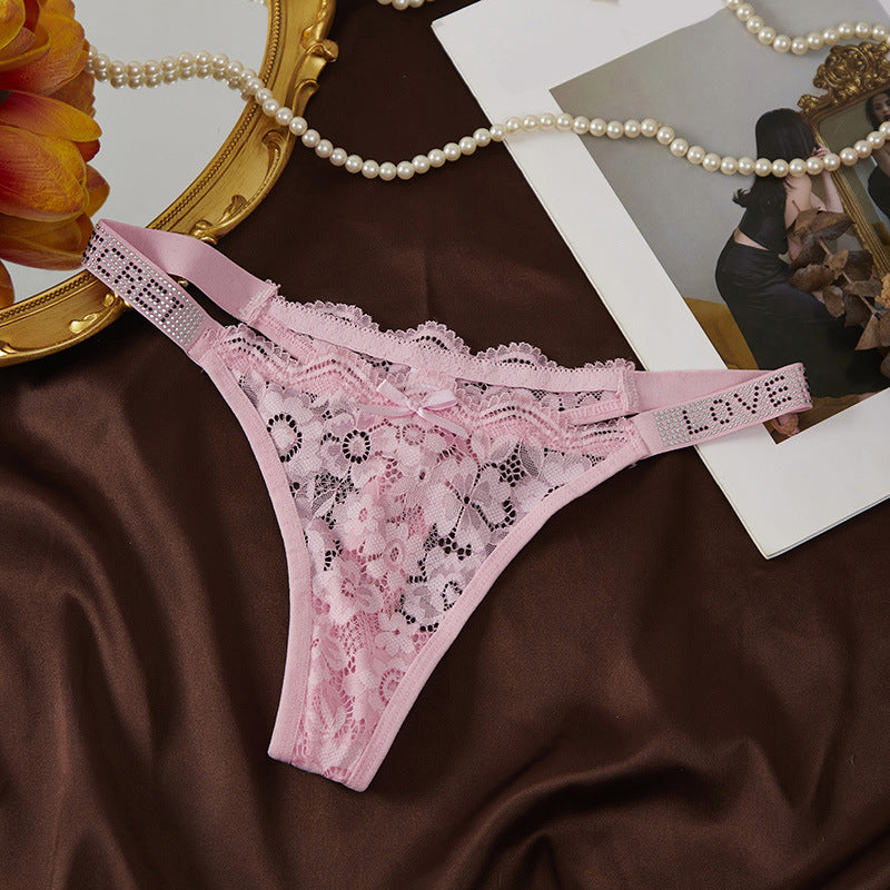 Low-rise floral lace thong