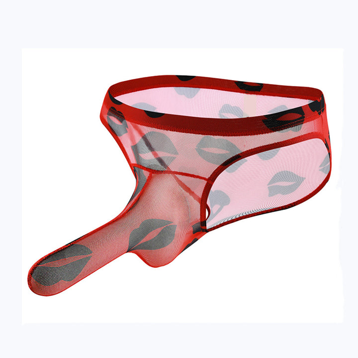 Lip print mesh men's thong