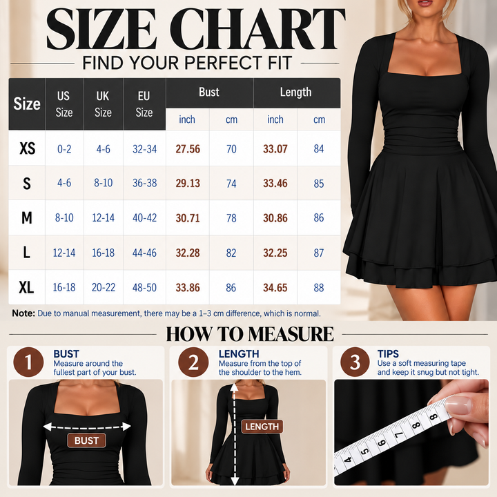 Square Neck Long Sleeve Mini Dress