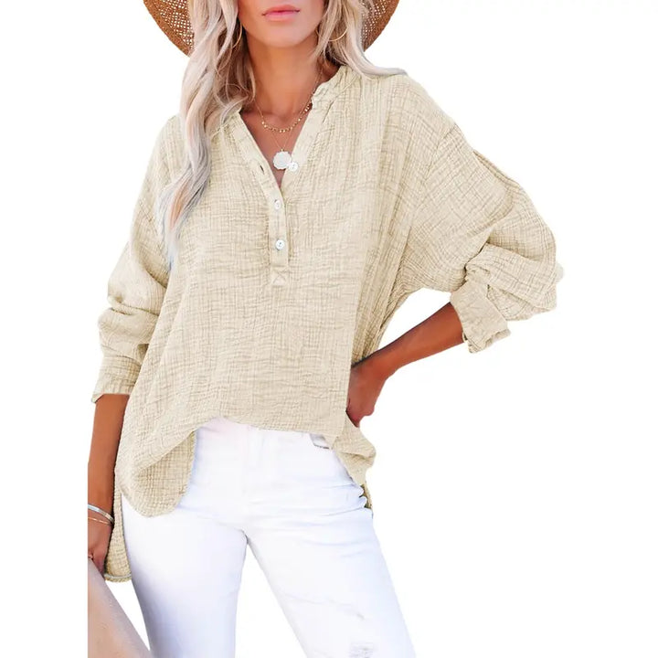 Textured Casual V Neck Top