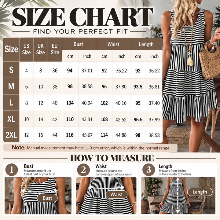 Striped Tiered Sleeveless Midi Dress