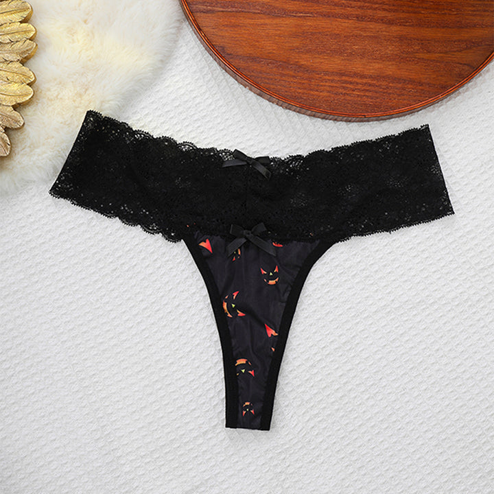Halloween Lace Trim Thong Panties
