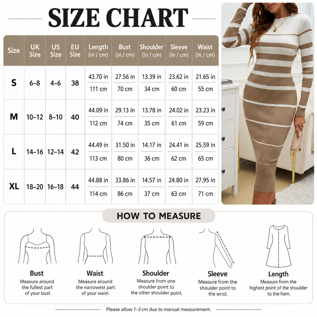 Striped Ribbed Knit Midi Dress