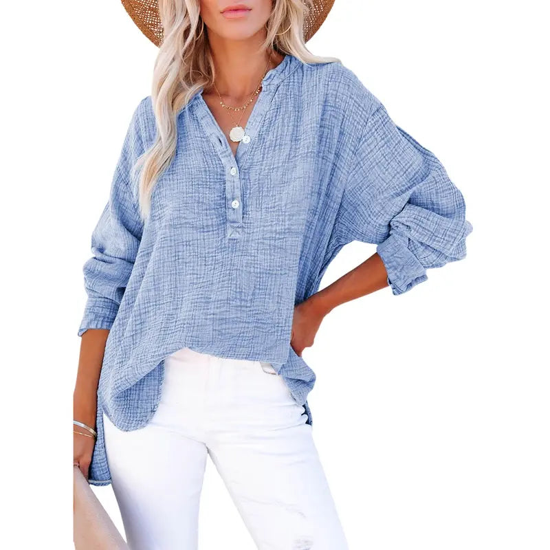 Textured Casual V Neck Top