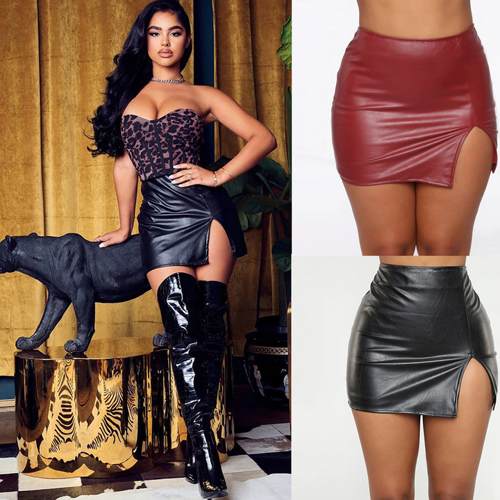 High Waisted Skirt Zipper Leather Skirt